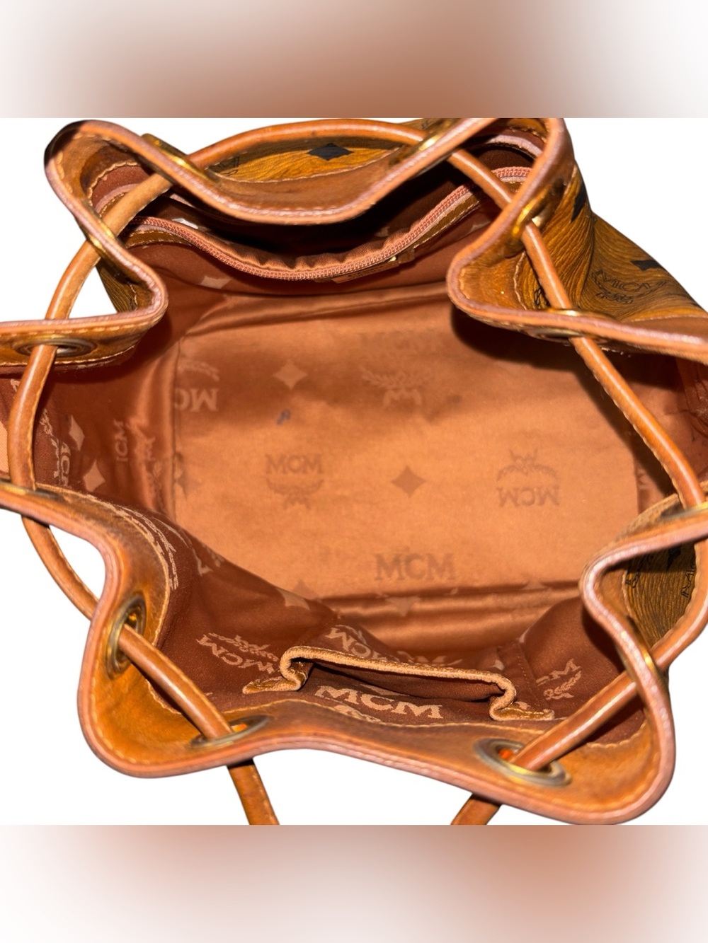 MCM Cognac Visetos Drawstring bucket Bag - Picture 10 of 16